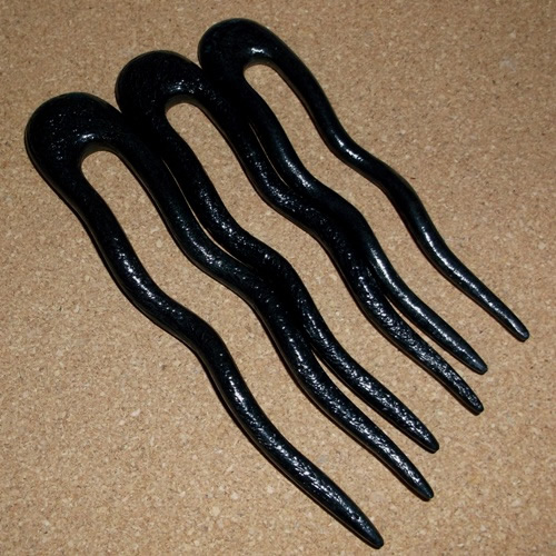 Black 3D printed 2 prong Ketylo hair fork supplied by Longhaired Jewels